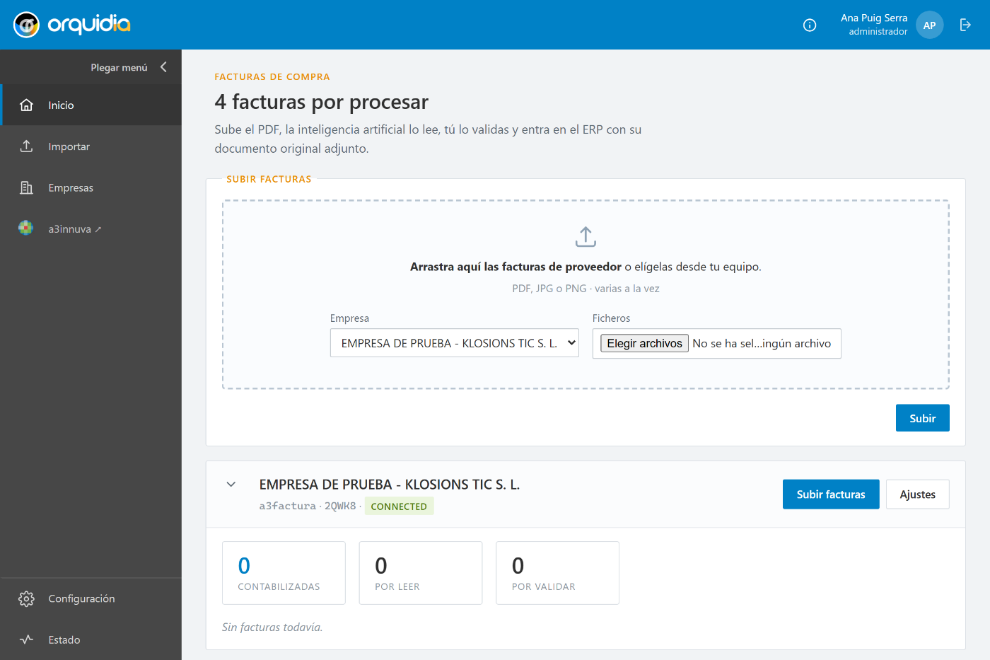 Pantalla de acceso a Orquidia sobre una fotografía de paisaje, con los campos de correo y contraseña y el enlace para recuperarla.